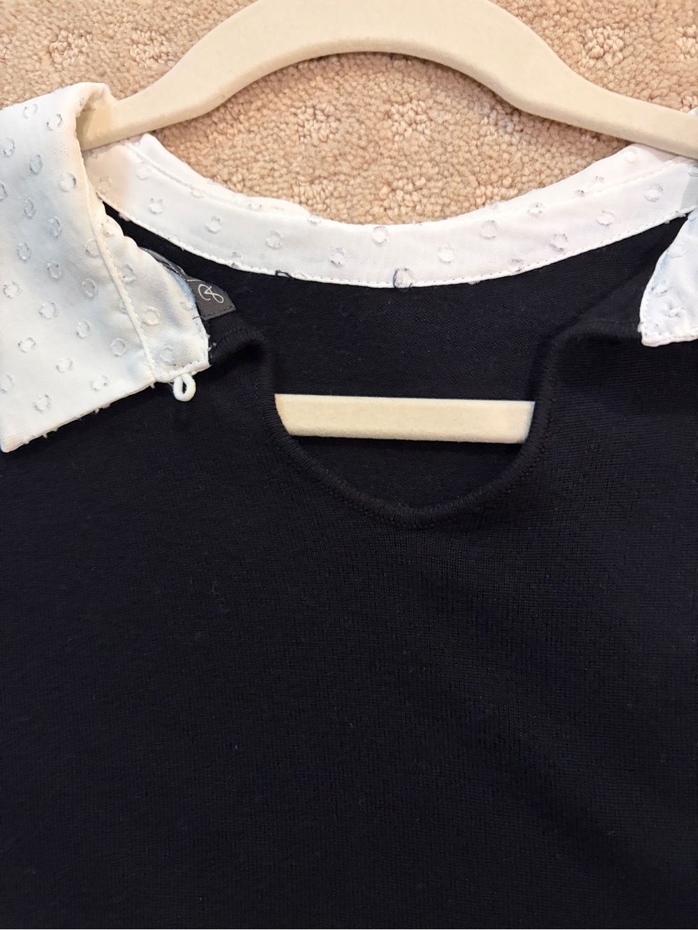 Adrianna Papell Black Knit Top with White Peter Pan Collar - Picture 3 of 5